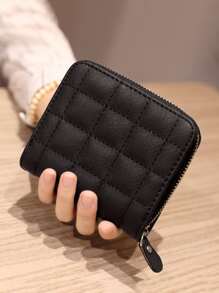 Chần bông Chi tiết Dây kéo Xung quanh Ví nhỏ Túi đựng tiền Ví nhỏ Ví nữ có dây kéo Bifold Ví - màu đen - Xem 2