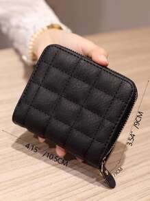 Chần bông Chi tiết Dây kéo Xung quanh Ví nhỏ Túi đựng tiền Ví nhỏ Ví nữ có dây kéo Bifold Ví - màu đen - Xem 3