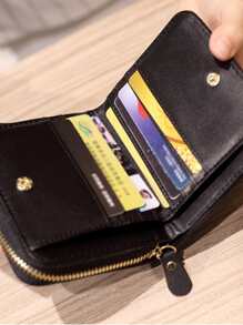 Chần bông Chi tiết Dây kéo Xung quanh Ví nhỏ Túi đựng tiền Ví nhỏ Ví nữ có dây kéo Bifold Ví - màu đen - Xem 4