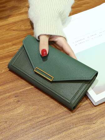 荔枝紋壓花翻蓋長款錢包