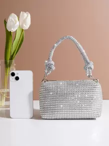 Borsa da sera mini portatile con decorazioni di strass - Borsetta da festa per signore, elegante pochette per abiti da sera, borsa versatile di moda