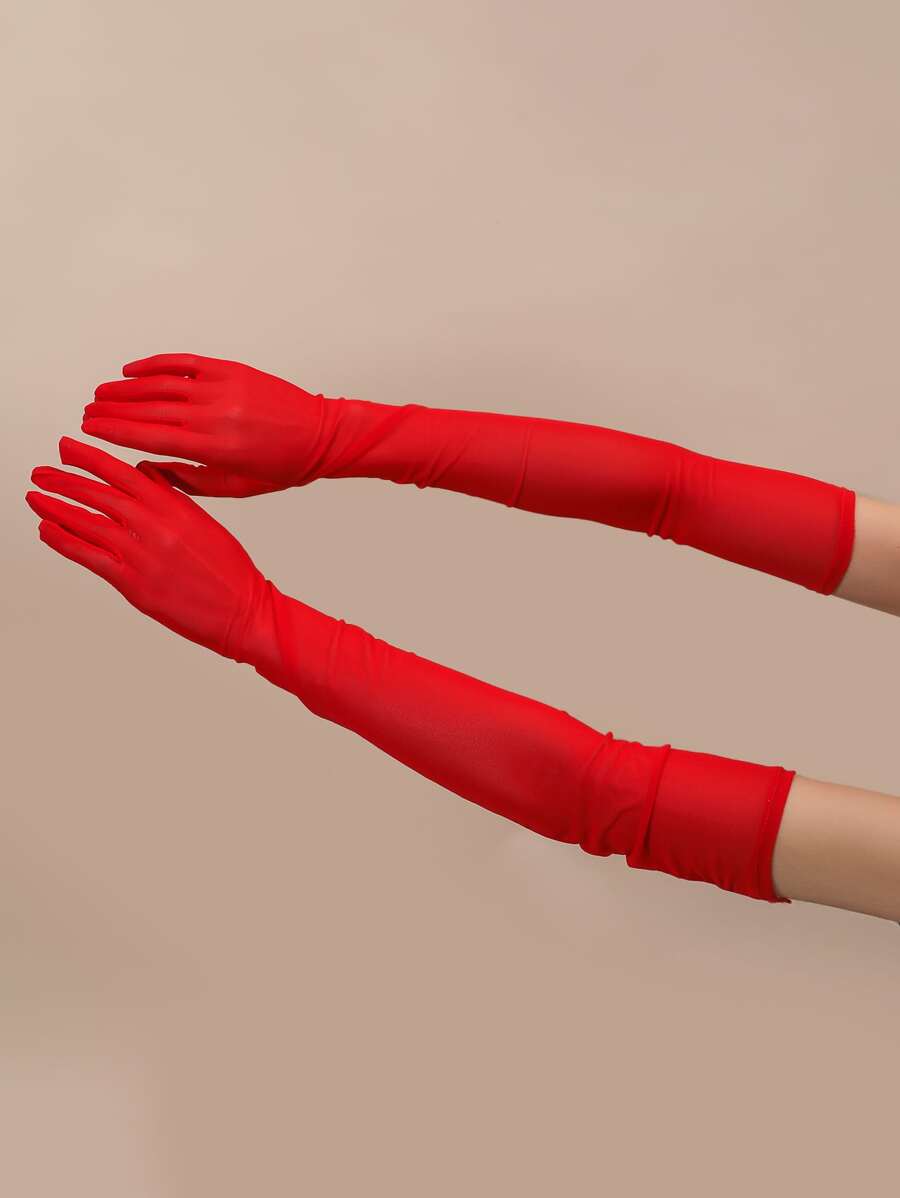 1 đôi Găng tay dài tới khuỷu tay bằng ren gợi cảm cho nữ Xuân/Hè, dùng để biểu diễn trên sân khấu hoặc dự tiệc - Đỏ - Xem 1