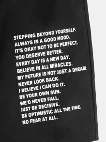 SHEIN Quần Short Trai Dây kéo Túi Slogan Giải trí - màu đen - Xem 3