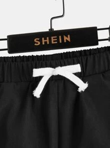 SHEIN Quần Short Trai Dây kéo Túi Slogan Giải trí - màu đen - Xem 4