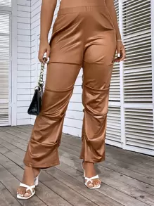 Celure Plus High Waist Flare Leg Trousers - Coffee Brown - View 1