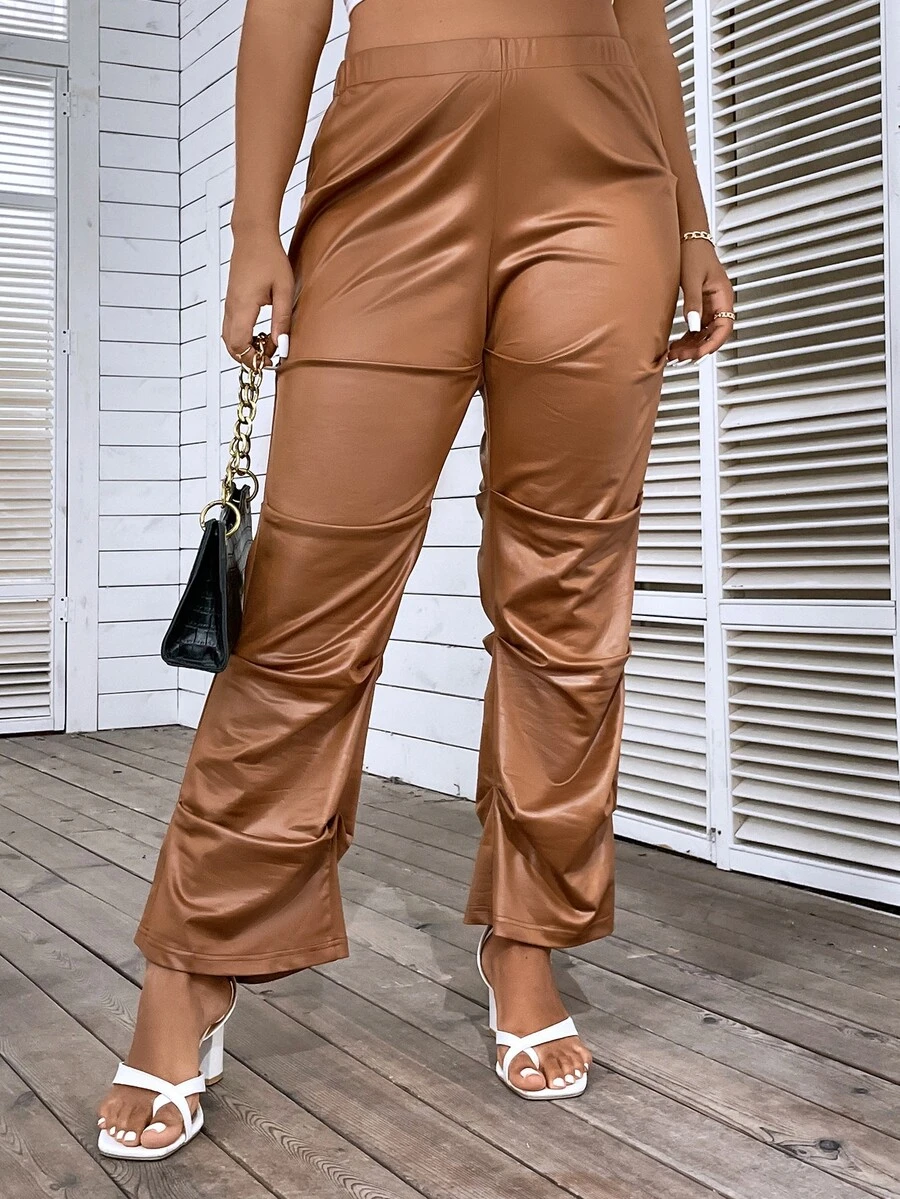 Celure Plus High Waist Flare Leg Trousers - Coffee Brown - View 1