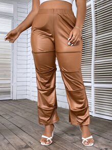 Celure Plus High Waist Flare Leg Trousers - Coffee Brown - View 4