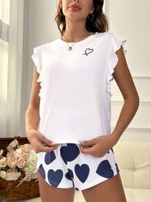 Bộ đồ ngủ Nữ Xù Tim Giải trí - Xanh và trắng - Xem 5