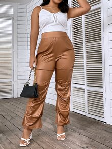 Celure Plus High Waist Flare Leg Trousers - Coffee Brown - View 5