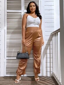 Celure Plus High Waist Flare Leg Trousers - Coffee Brown - View 6