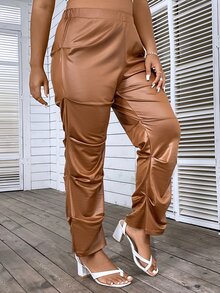 Celure Plus High Waist Flare Leg Trousers - Coffee Brown - View 7