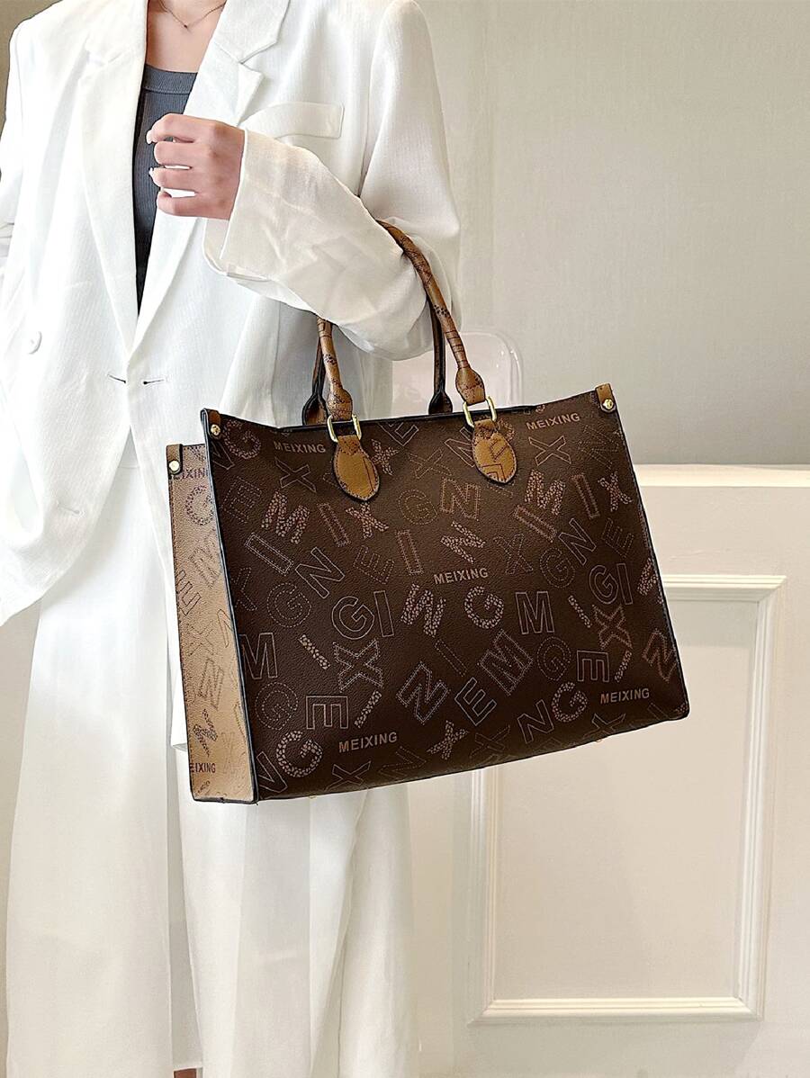 法語流行經典印花旅行雙塊狀購物袋超級大容量通勤多用途托特包 - 彩色 - 查看 1