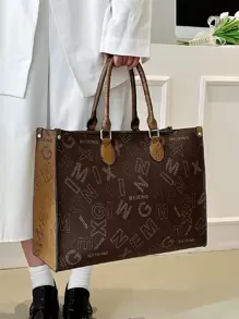 法語流行經典印花旅行雙塊狀購物袋超級大容量通勤多用途托特包 - 彩色 - 查看 2