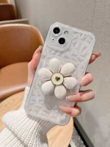Clear Phone Case With Floral Stand-Out Phone Grip - Beige - View 1