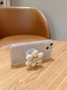 Clear Phone Case With Floral Stand-Out Phone Grip - Beige - View 3