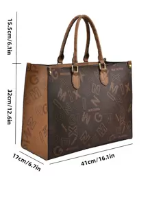 法語流行經典印花旅行雙塊狀購物袋超級大容量通勤多用途托特包 - 彩色 - 查看 5