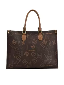 法語流行經典印花旅行雙塊狀購物袋超級大容量通勤多用途托特包 - 彩色 - 查看 6