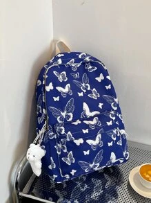 Mochila funcional con estampado de mariposa con accesorio de bolso - Azul - Ver 1