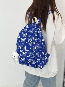 Mochila funcional con estampado de mariposa con accesorio de bolso - Azul - Ver 2
