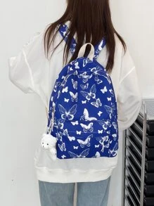 Mochila funcional con estampado de mariposa con accesorio de bolso - Azul - Ver 4