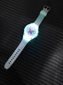 1pc Kids Butterfly Print Dial Quartz Watch & 1pc Bracelet