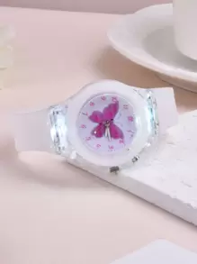 1pc Kids Butterfly Print Dial Quartz Watch & 1pc Bracelet