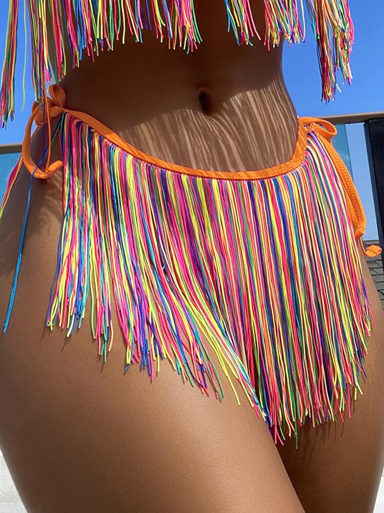 Đáy Bikini Nữ Thắt nút mép sọc cầu vồng - Nhiều màu - Xem 1