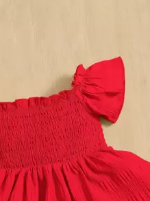 SHEIN Baby Girl Shirred Butterfly Sleeve Dress Is Comfortable, Cute And Sweet, Suitable For Summer