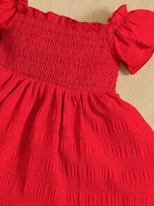SHEIN Baby Girl Shirred Butterfly Sleeve Dress Is Comfortable, Cute And Sweet, Suitable For Summer