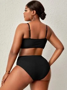 Plus Size Chain Detail Bikini Set Summer Beach - Black - View 2