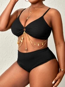 Plus Size Chain Detail Bikini Set Summer Beach - Black - View 3