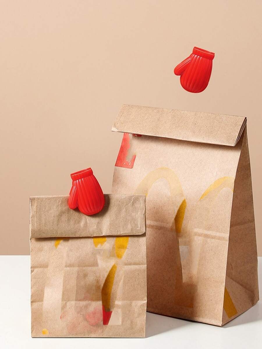 2pcs/set Mini Plastic Food Sealing Clip, Creative Red Glove Design Bag Clip For Home - Red - View 1