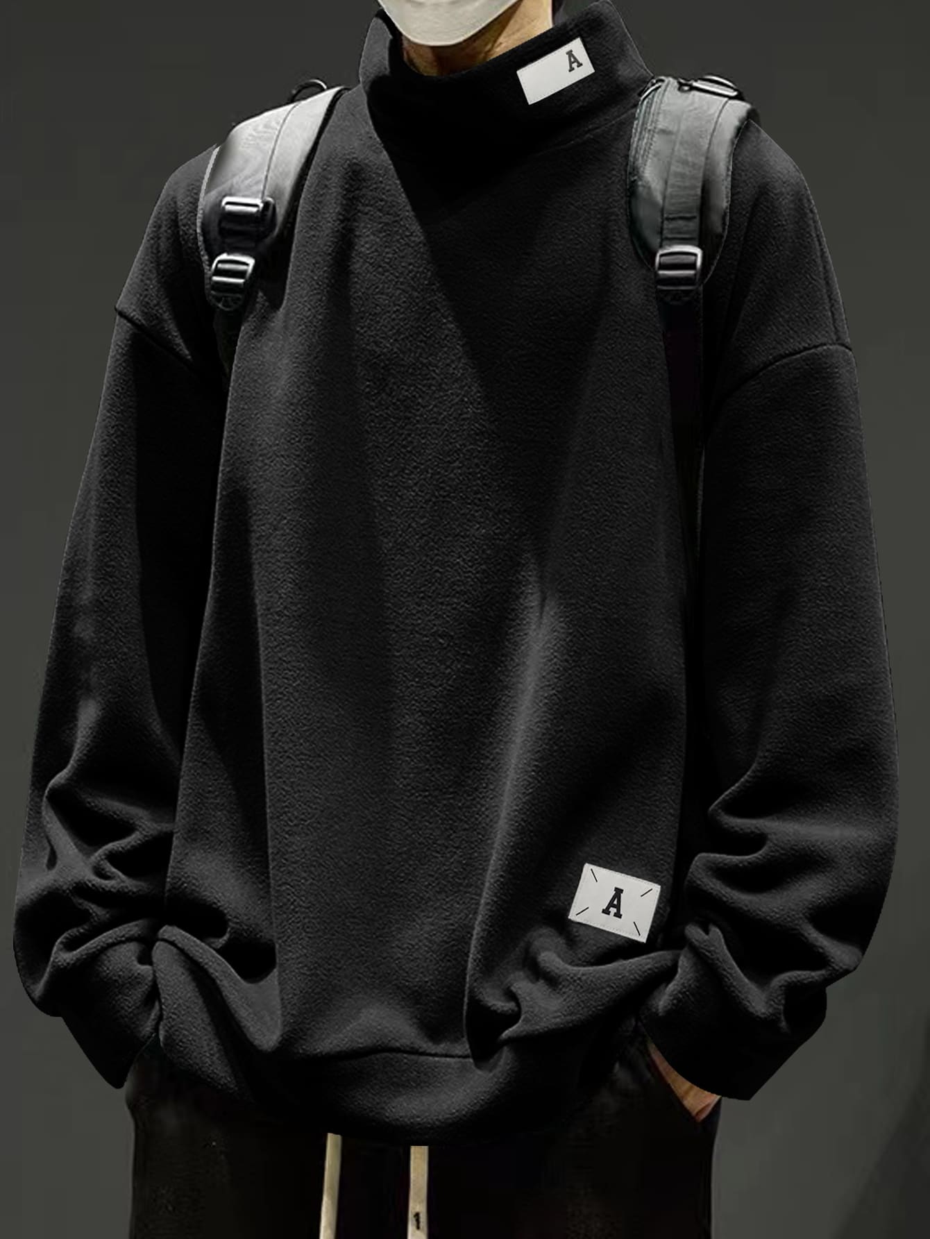 Manfinity Hypemode Lỏng lẻo phù hợp Nam Vá chữ cái Đồ trang trí Thả vai Áo nỉ - màu đen - Xem 1