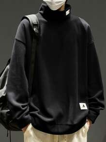 Manfinity Hypemode Lỏng lẻo phù hợp Nam Vá chữ cái Đồ trang trí Thả vai Áo nỉ - màu đen - Xem 3