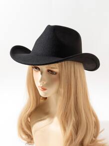 1 件女士纯色波西米亚牛仔帽软呢帽爵士巴拿马帽软毡帽西部牛仔风格帽子适合户外活动 - 白色 - 查看 2