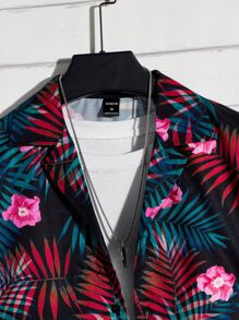 Manfinity RebelGame Men Tropical Print Shirt & Drawstring Waist Shorts Without Tee - Multicolor - View 3