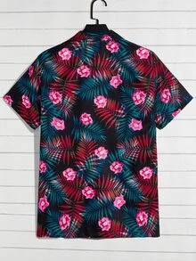 Manfinity RebelGame Men Tropical Print Shirt & Drawstring Waist Shorts Without Tee - Multicolor - View 4