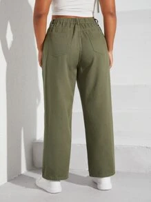 Plus High Waist Straight Leg Jeans - Army Green - View 3