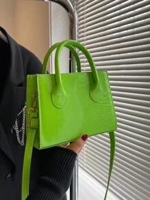 Neon Green Double Handle Square Bag - Green - View 1