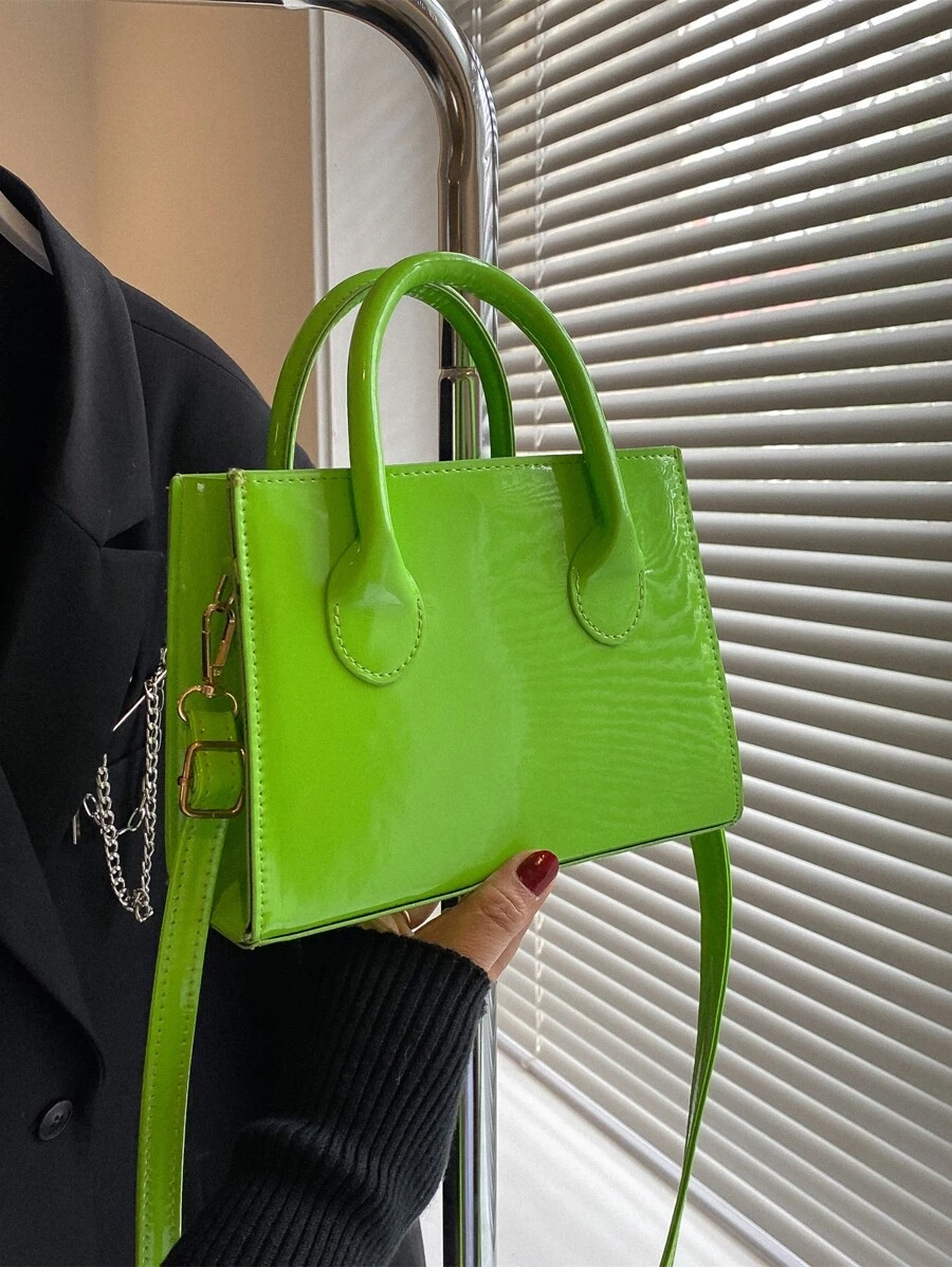 Neon Green Double Handle Square Bag - Green - View 1