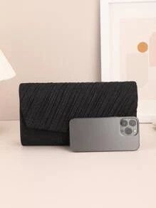 迷人、優雅、精緻、安靜奢華亮片、時尚、奢華、閃亮閃光翻蓋方形包晚宴包、晚餐包褶皺適合派對女孩、女士、新娘完美適合派對、婚禮、舞會、晚餐/宴會、雞尾酒 - 黑色 - 查看 3