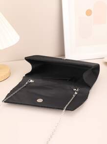 迷人、優雅、精緻、安靜奢華亮片、時尚、奢華、閃亮閃光翻蓋方形包晚宴包、晚餐包褶皺適合派對女孩、女士、新娘完美適合派對、婚禮、舞會、晚餐/宴會、雞尾酒 - 黑色 - 查看 4