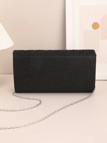 迷人、優雅、精緻、安靜奢華亮片、時尚、奢華、閃亮閃光翻蓋方形包晚宴包、晚餐包褶皺適合派對女孩、女士、新娘完美適合派對、婚禮、舞會、晚餐/宴會、雞尾酒 - 黑色 - 查看 5