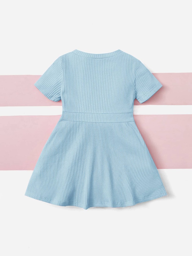 SHEIN Bebé Vestido tejido de canalé girante delantero - Celeste - Añade 2
