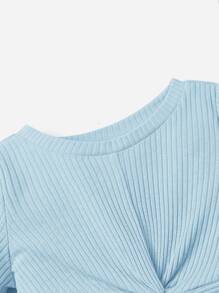SHEIN Baby Ribbed Knit Twist Front Dress - Baby Blue - View 3