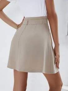 SHEIN Frenchy Váy nữ Quần paper-bag màu trơn Giải trí - Màu Khaki - Xem 2