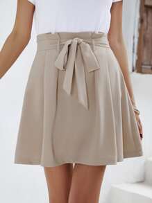 SHEIN Frenchy Váy nữ Quần paper-bag màu trơn Giải trí - Màu Khaki - Xem 3