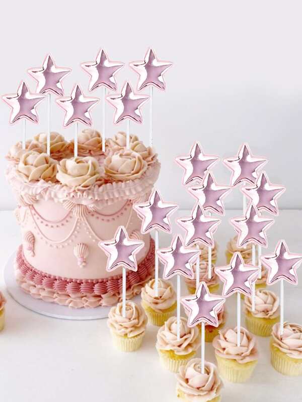 50pcs/set Plastic Cake Topper, Creative Star Shaped Cake Top Decoration For Birthday Party