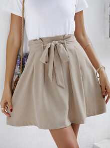 SHEIN Frenchy Váy nữ Quần paper-bag màu trơn Giải trí - Màu Khaki - Xem 5