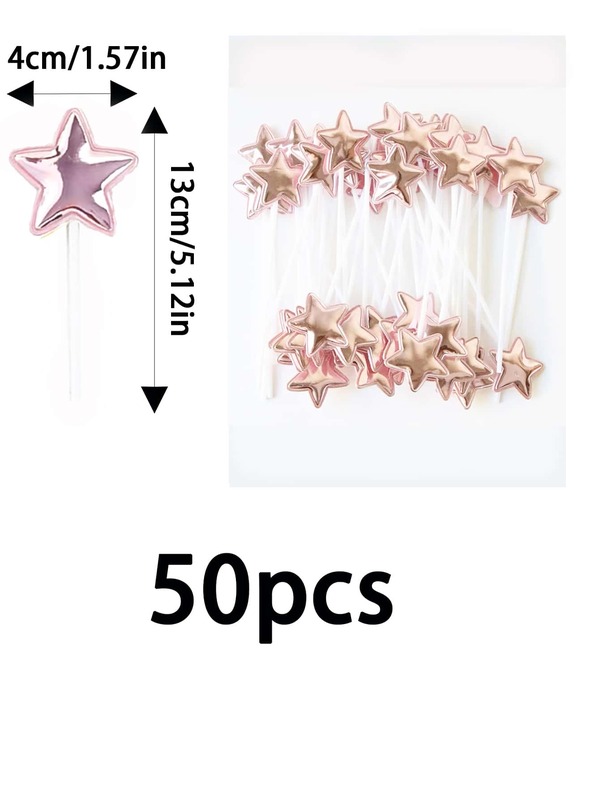 50pcs/set Plastic Cake Topper, Creative Star Shaped Cake Top Decoration